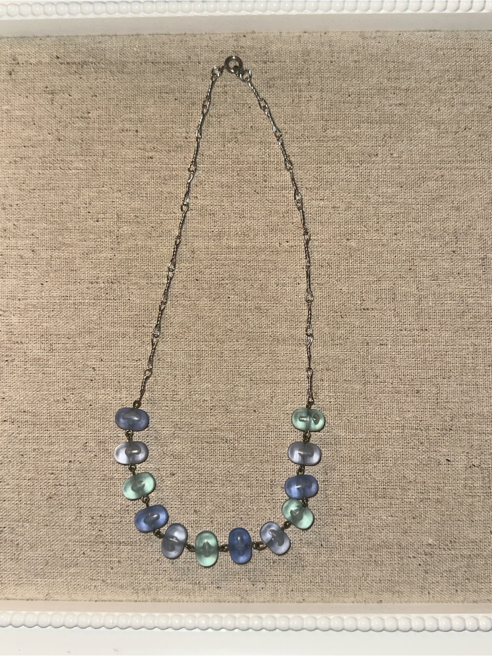 Silver-Toned Necklace with Blue and Aqua Glass Beads